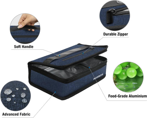Aosbos Small Lunch Bag, Blue, Unisex, Portable Mini Cooler, Insulated Thermal Bag for Men and Women...