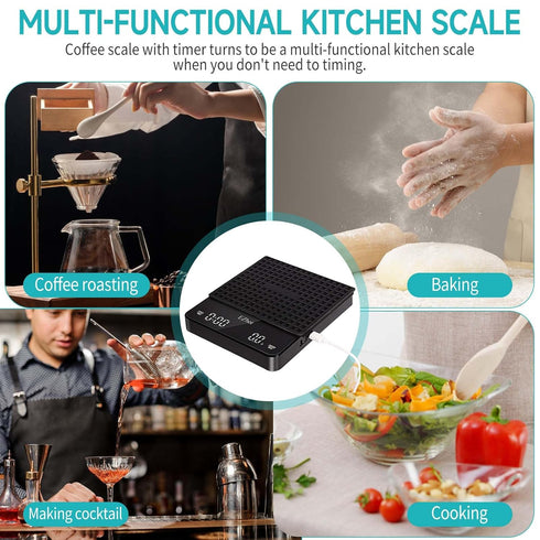 High Precision Digital Coffee Scale with Timer - Rechargeable Drip Espresso Scale, 3kg/0.1g Capacity, Kitchen Scale with 3 Units (g/oz/ml), Tare a...