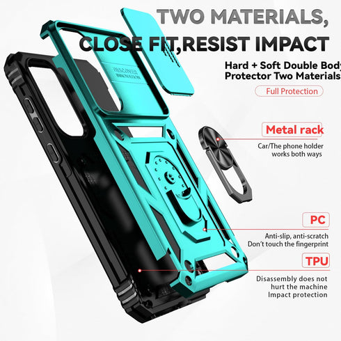 for Samsung Galaxy A35 5G Case with Camera Lens Cover HD Screen Protector, Dual Layer Military-Grade Drop Tested Magnetic Ring Holder Kickstand Pr...
