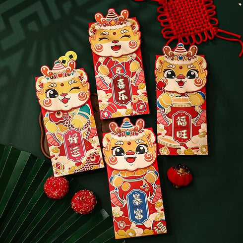 Red Envelopes Chinese New Year Dragon 2024, Lunar New Year of the Dragon Envelope Large Interoffice Envelopes Red Packet Hong Bao with 4 Different...
