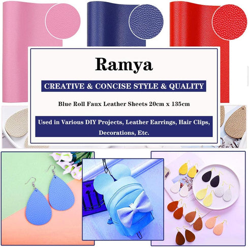 RAGAN Solid Color Faux Leather Sheets( 7.8 "X 53" ), Leather Fabric is Perfect for Leather Earrings and DIY Projects (Blue)...