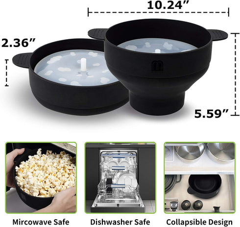 MMUGOOLER Original Microwave Popcorn Popper Silicone Popcorn Maker, Collapsible Bowl with Lid BPA Free and Dishwasher Safe, Quick & Easy(Black)...