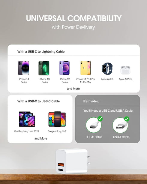 UDATON USB C Charger, Apple Watch Charger, PD Dual Port Type C Power Adapter Block Cube Compatible for New Apple Watch Series 9 8, iPhone 15/15 Pr...