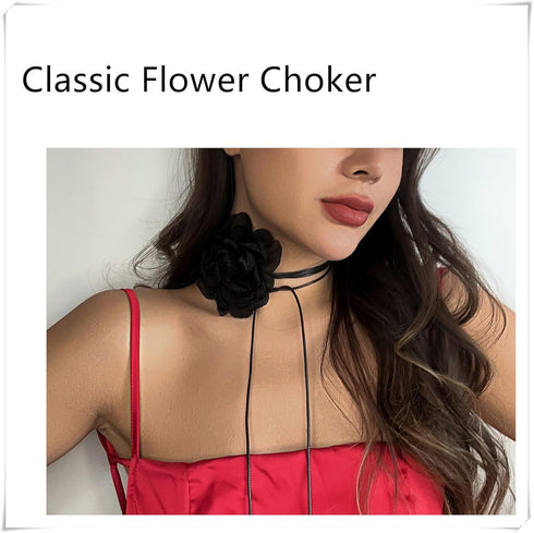Salircon Big Rose Flower Choker Necklaces for Women Y2K Yarn Floral Velvet Choker Neckband Accessories for Dress...