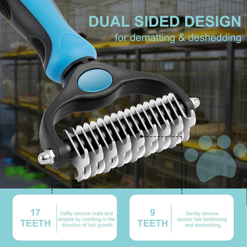 Pet Grooming Brush, Double Sided Undercoat Rake for Dogs & Cats, Professional Deshedding Brush and Dematting Tool, Safe and Effective Removing Kno...