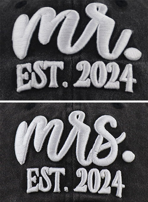 2 PCS Mr and Mrs Est 2024 Hats for Men Women, 3D Embroidered Adjustable Cotton Couples Baseball Cap...