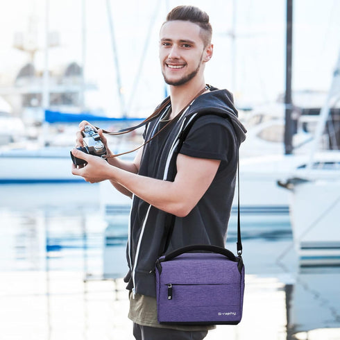 G-raphy Camera Bag DSLR SLR Bag Waterproof Camera Messenger Bag Photography Bag with Pu Leather Handle Camera Accessories for Men Women (Purple)...