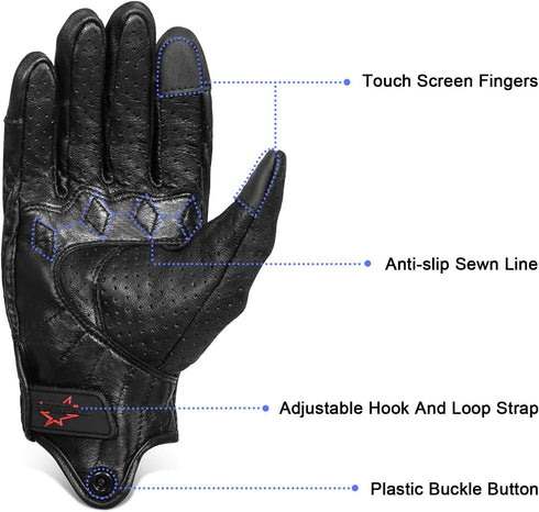Superbike Full Finger Goat Skin Leather Touch Screen Motorcycle Gloves Men S,M,L,XL,XXL (Perforated, S)...