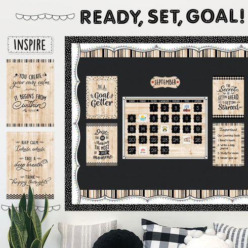 CTP Core Décor Black, White, and Wood Calendar Set Bulletin Board Top Classroom Decorating Accents (Creative Teaching Press 10920)...