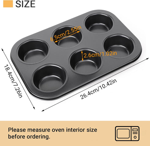 Beasea Muffin Pan 6 Cup, Set of 2 Non Stick Muffin Baking Pan, Carbon Steel Muffin Pan Bakeware Set Cupcake Baking Pan for Oven Baking...