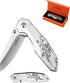 ALBATROSS 7" EDC Simple Practical Folding Knife Liner Lock Pocket Knife with 8Cr14MoV Steel Blade,Rose pattern Stainless steel Handle,Belt Clip an...