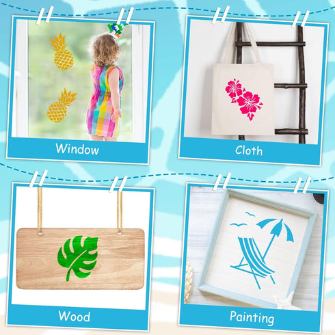 24 Pieces Summer Stencils for Kids 8 Inches Drawing Stencils Chalk Stencils Large Washable Aloha Themed Primary Shape Template for Kids Toddlers P...