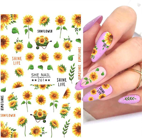 7 Sheets Sunflower Nail Stickers Decals Flower Nail Decals 3D Self Adhesive Spring Summer Nail Art Stickers Floral Designs Nail Art Supplies for W...