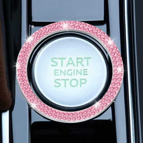 LivTee 2 PCS Crystal Double Rhinestone Car Engine Start Stop Decoration Ring, Bling Car Interior Accessories for Women, Push to Start Button Cover...