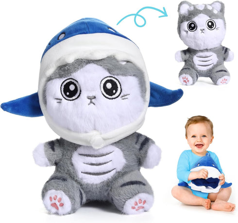Emoin Shark Cat Plush Toy, 8" Kawaii Cat Stuffed Animal Interactive Toy Kawaii Cat Shark Plushie Removing a Hat can Turn Into Cat Shark Cat Doll P...
