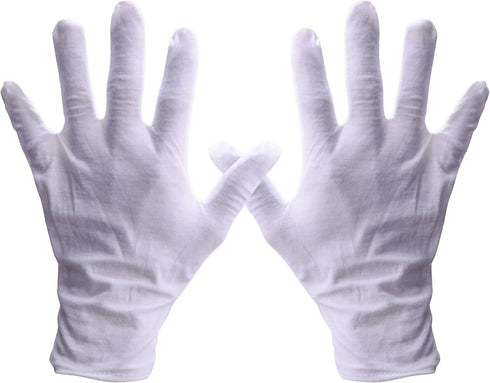 12 Pairs White Cotton Gloves Soft Cloth Dust Gloves Hand Gloves Work for Men Women Art Crafting Handling, Eczema, BBQ, Coin Jewelry Watch Inspecti...