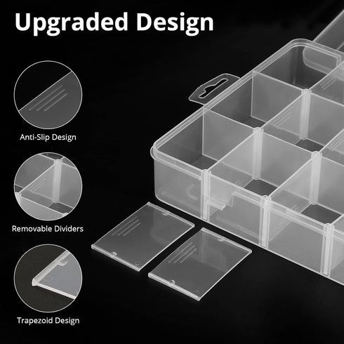 18 Grids Plastic Organizer Box with Dividers, Exptolii Clear Compartment Container Storage for Washi Tapes Beads Crafts Jewelry Fishing Tackles, S...