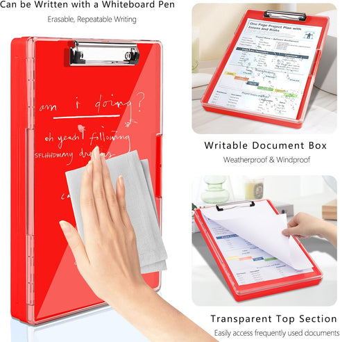 Clipboard with Storage,Heavy Duty Clip Boards 8.5x11 with 2 Storage Case,Clear Visible Top Panel Storage Clipboards,Side Opening Clip Boards,Nursi...
