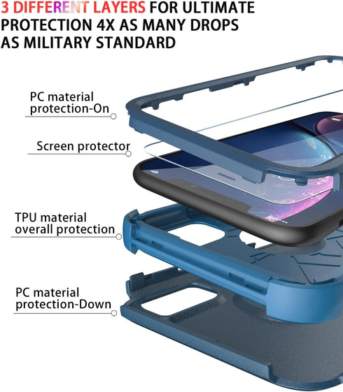 Diverbox Designed for iPhone Xr case with Screen Protector Heavy Duty Shockproof Shock-Resistant Cases for Apple iPhone Xr Phone (Blue+Screen Prot...