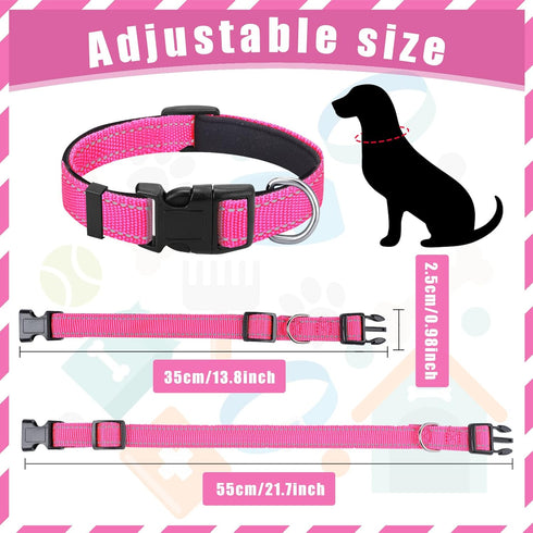6 Pcs Reflective Dog Collar Soft Padded Breathable Nylon Pet Collar Adjustable Puppy Collar with Safety Locking Buckle for Dogs Cats Puppy Pets Ac...