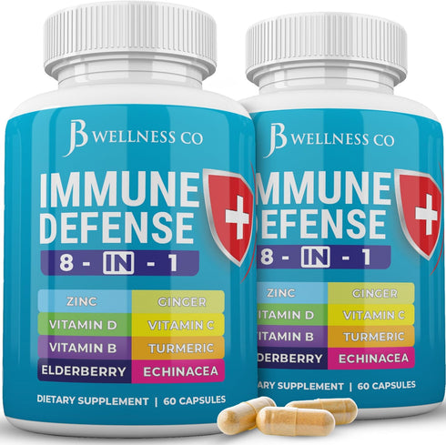 Immune Support 8 in 1 Capsules - Zinc Supplement, Vitamin D3 5000 IU, Vitamin C 1000MG and Elderberry - Immune Booster Ginger Root, and Turmeric -...