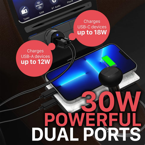 Vena 30W USB C Car Charger, (Power Delivery 3.0, 2.5X Faster Speed) 2 Port Type C PD 3.0 Fast Charging Compact Charger Compatible with iPhone 14/1...