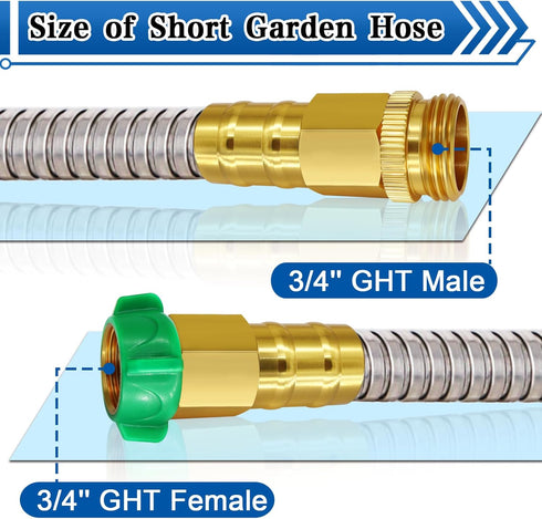 Short Water Hose 3 feet, 3/4'' GHT Female to Male Metal Water Hose, 3ft Garden Hose with Female to Female Metal Connector, Flexible & Lightweight ...