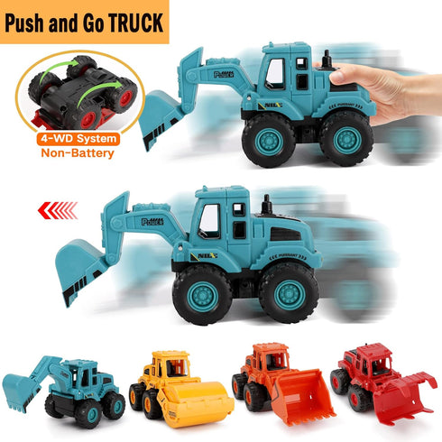 4Pcs Construction Toys,Friction Powered Construction Truck Toys Vehicles,Push and Go Construction Sand Truck Toys,Outdoor Toys with Bulldozer Exca...