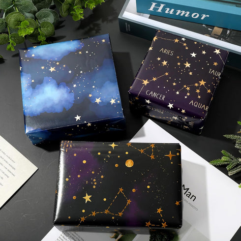 AnyDesign 12 Sheet Galaxy Wrapping Paper Constellation Gift Wrap Paper Bulk Folded Flat Blue Purple Starry Sky Art Paper for Birthday Baby Shower ...