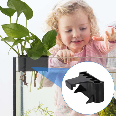 2pcs Aquarium Plant Holder, 5 Holes Top Rimmed Aquarium Floating Planter Box Plastic Aquatic Plant Cup Holder Hanging Aquarium Plant Basket Rack S...