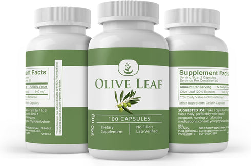 PURE ORIGINAL INGREDIENTS Olive Leaf, (100 Capsules) Always Pure, No Additives Or Fillers, Lab Verified...