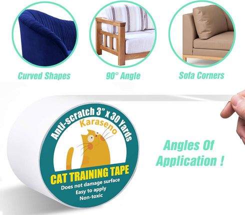 Anti Cat Scratch Tape, 3 inches x 30 Yards Cat Training Tape, 100% Transparent Clear Double Sided Cat Scratch Deterrent Tape, Furniture Protector ...