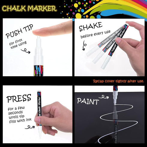 White Liquid Chalk Markers Set, Pack of 10 White Chalkboard Paint Pens with 12 Chalkboard Labels, 5 Stickers, Perfect for Chalkboards, Bistro Boar...