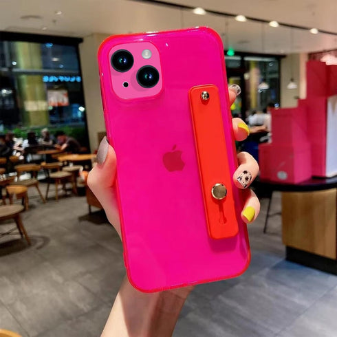 siduater Strap Holder Case for 6.7" iPhone 14 Plus with Kickstand, Slim Translucent PC Back Cover + Soft TPU Bumper with Adjustable Finger Grip Lo...