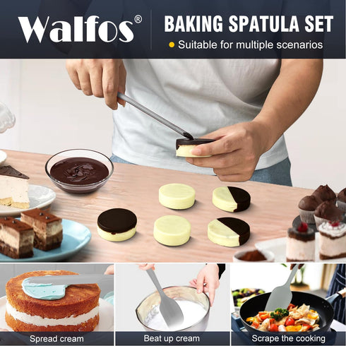 Walfos Silicone Spatula Set (7pcs) - 600? Heat Resistant Silicone Scraper Spatulas with Stainless Steel Core, Non Stick Flexible Rubber Spatula fo...