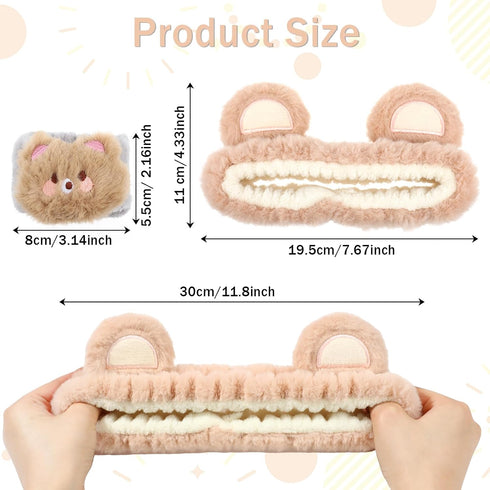3 Pieces Face Wash Headband and Wristband Set, Cute Bear Ears Spa Headband Makeup Skincare Hair Band Towels Wrist Bands Facial Head Wraps Wrist Sc...