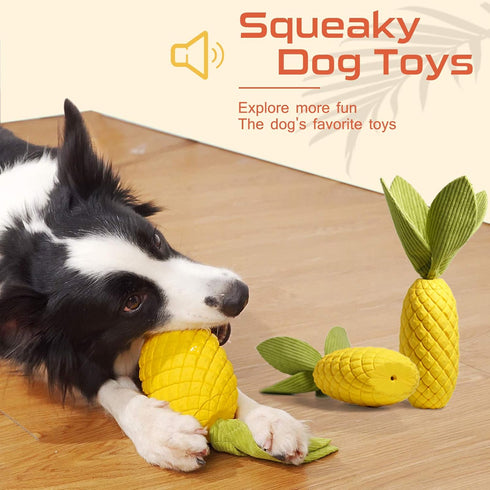 Sugelary Squeaky Dog Toys for Aggressive Chewer Large Medium Breed Dog, Indestructible Tough Dog Chew Toys with Natural Rubber (Pineapple)...