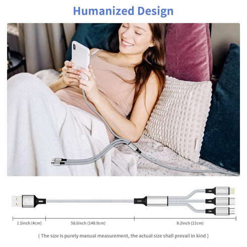 Multi Charging Cable, Multi 3 in 1 iPhone Charging Cable, Lightning/Type-C/Micro USB Universal Port Adapter,1.8M/6FT Long Nylon Braided Phone Char...