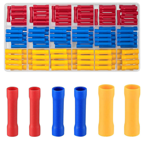 150 Pcs Electrical Butt Connectors Kit, Butt Splice Crimp Wire Connectors, Assorted Insulated Electrical Straight Wire Terminal Connectors, Automo...