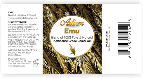 Artizen 4oz Emu Oil - Premium Blend of 100% Pure & Natural Carrier Oils - Perfect for Diluting Essential Oils, Shampoo, Conditioner, Soap, and Lot...