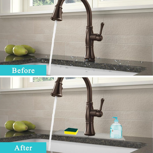 Diatomite Kitchen Faucet Mat, Quick Drying Kitchen Sink Splash Guard Behind Faucet, Grey Water Absorbing Stone Tray for Sink Drying Stone Mat for ...