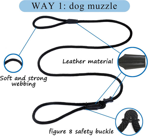 Multifunctional Figure 8 Padded Head Halter Walking Training Leather Stopper Slip Lead Dog Rope Leash (Hot Pink)...