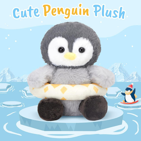 Houwsbaby 8" Cuddly Penguin Stuffed Animal,Penguin Plush Toy with Yellow Swimming Circle,Ideal Gift Toy Doll Holiday Birthday Christmas Children's...