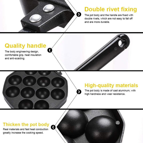 Takoyaki Grill Pan, 12 Cavities Takoyaki Maker Nonstick Coating Aluminum Cooking Baking Model Tool for Making Poffertjes Pancake Balls Desserts...