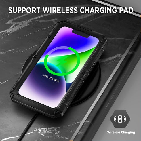 Beasyjoy for iPhone 14 Case Waterproof, Metal Heavy Duty Full Body Protective Case with Built-in Screen Protector, Military Grade Shockproof Dustp...