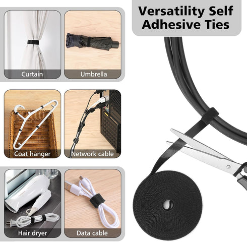 Cable Management Organizer Kit 2 Cable Sleeve Split with 41Self Adhesive Cable Clips Holder, 10pcs and 2 Roll Self Adhesive tie and 100 Fastening ...
