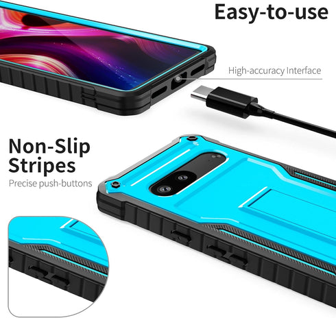 ExoGuard for Google Pixel 7 Case, Rubber Shockproof Full-Body Cover Case Come with a Tempered Glass Screen Protector and Kickstand (Blue)...