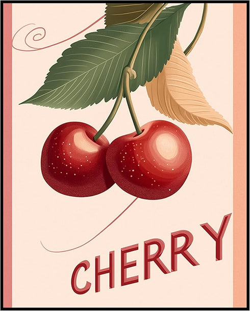 Posterizer 1 pcs-playful graphic Cherry poster-Retro style design 1-Kitchen & Bar Art- Art for Cafe, Restaurant, Coffee Bar - unframed wall art...