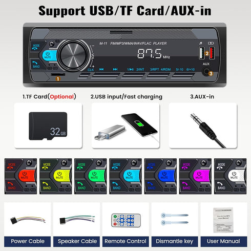 SIXWIN Single Din Car Stereo with Bluetooth 5.0 Hands Free Calling Voice Control Car Stereo FM Radio Car Mp3 Player USB AUX Port Audio Recording R...