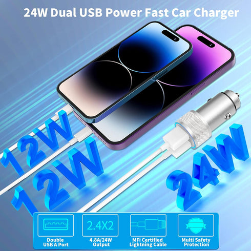 ?MFi Certified?iPhone Fast Car Charger, BARMASO 4.8A Car Power Adapter Dual USB Car Charger Fast Charging Cigarette Lighter with 2Pack Lightning C...